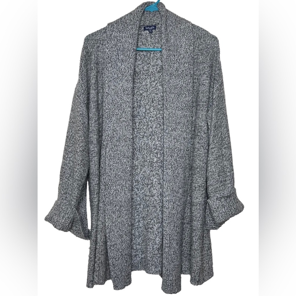 Splendid Women’s Cozy Soft Shawl Open Cardigan Black And White Marled Size Large